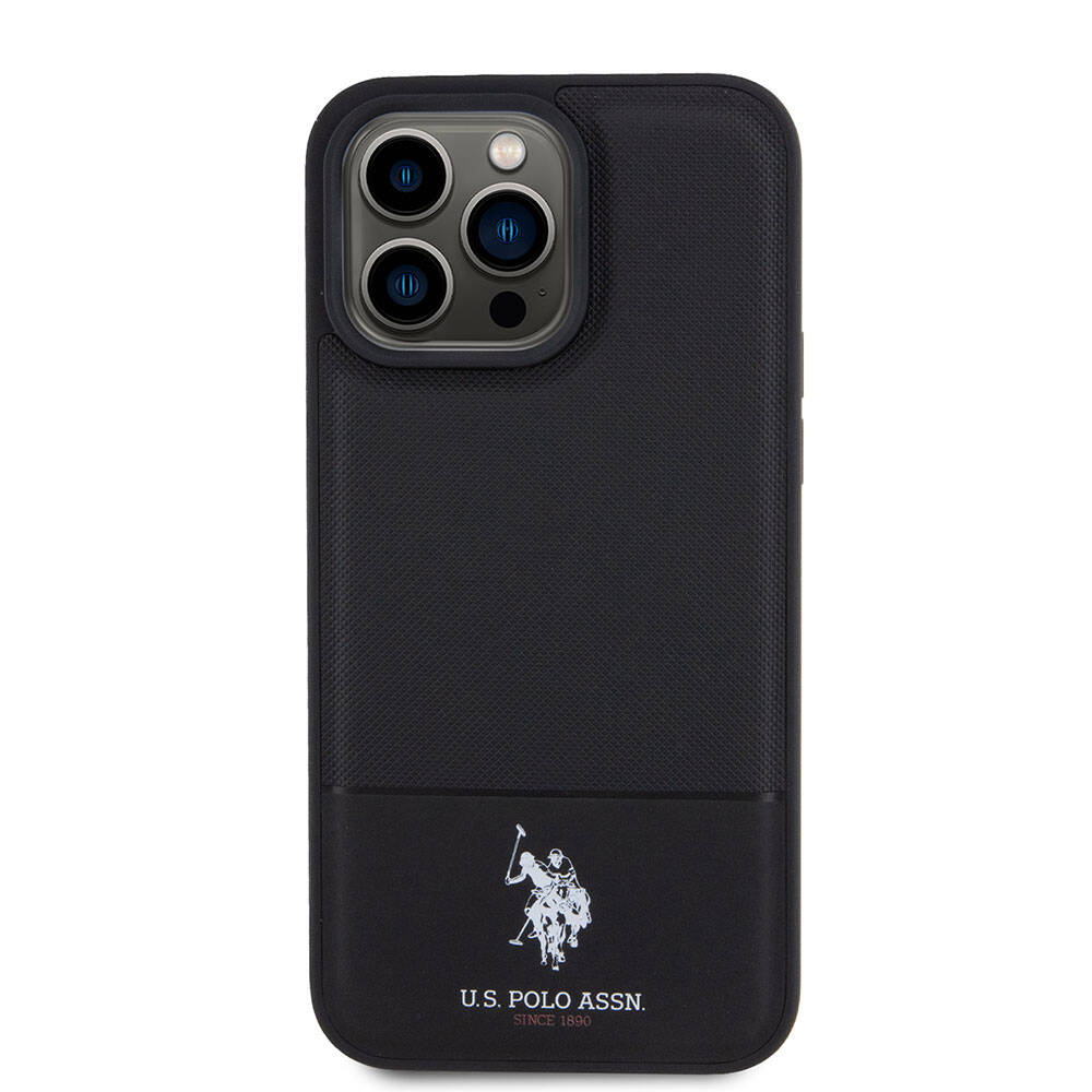 iPhone 15 Pro Kılıf U.S. Polo Assn. Orijinal Lisanslı Suni Deri Arka Yüzey Baskı Logolu Örgü Desenli Kılıf