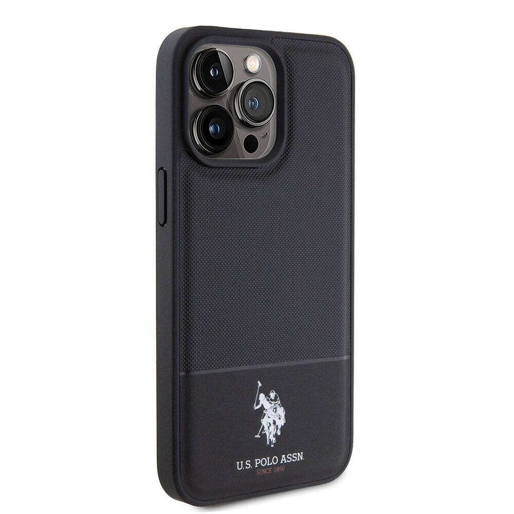 iPhone 15 Pro Kılıf U.S. Polo Assn. Orijinal Lisanslı Suni Deri Arka Yüzey Baskı Logolu Örgü Desenli Kılıf