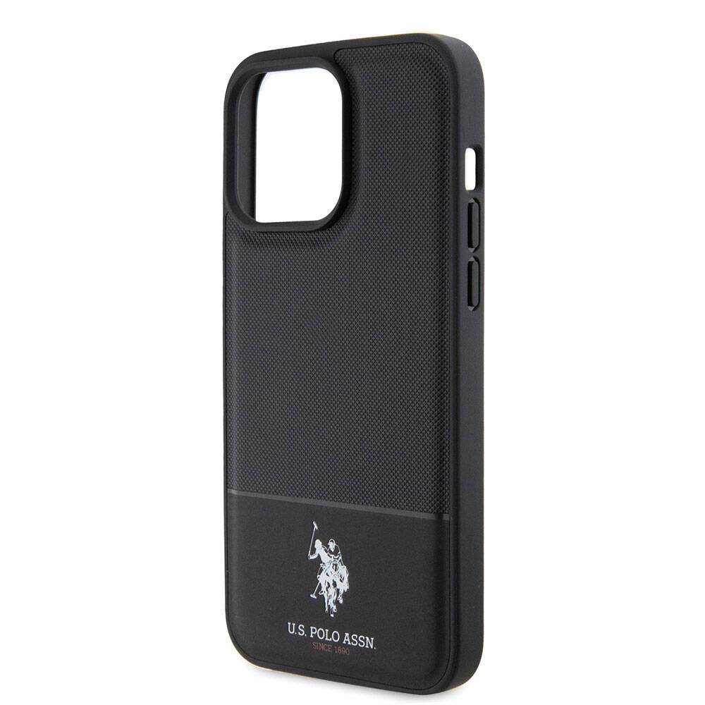 iPhone 15 Pro Kılıf U.S. Polo Assn. Orijinal Lisanslı Suni Deri Arka Yüzey Baskı Logolu Örgü Desenli Kılıf