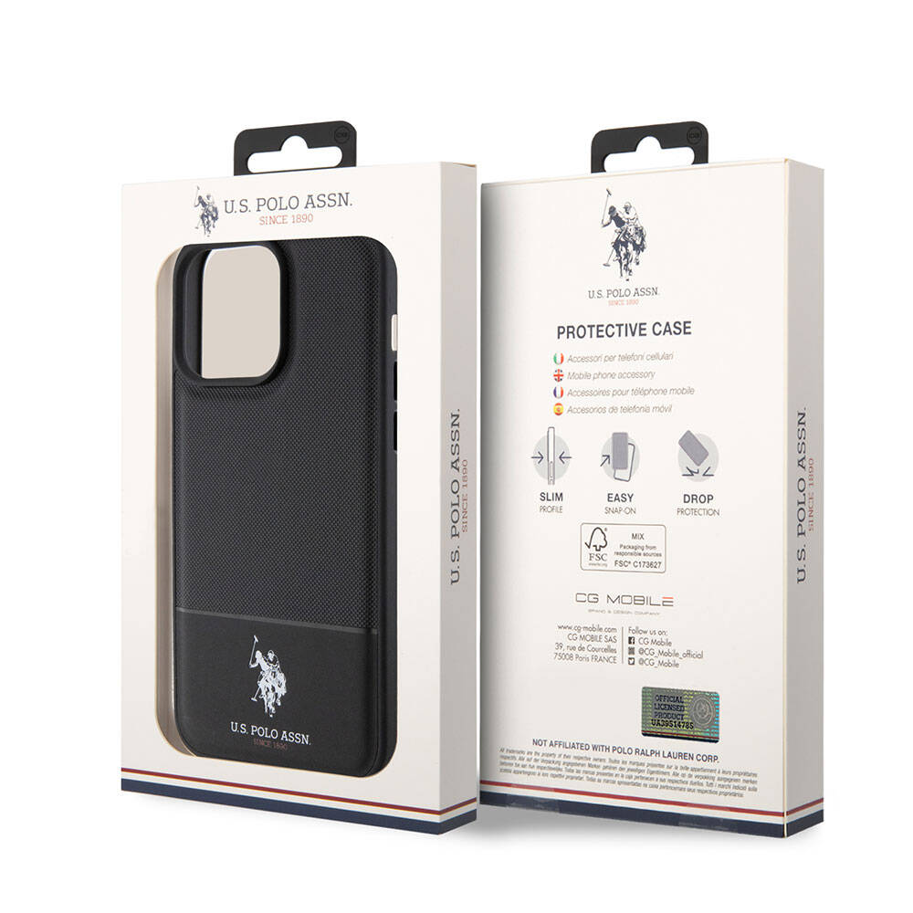 iPhone 15 Pro Kılıf U.S. Polo Assn. Orijinal Lisanslı Suni Deri Arka Yüzey Baskı Logolu Örgü Desenli Kılıf