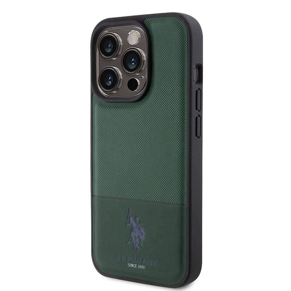 iPhone 15 Pro Kılıf U.S. Polo Assn. Orijinal Lisanslı Suni Deri Arka Yüzey Baskı Logolu Örgü Desenli Kılıf