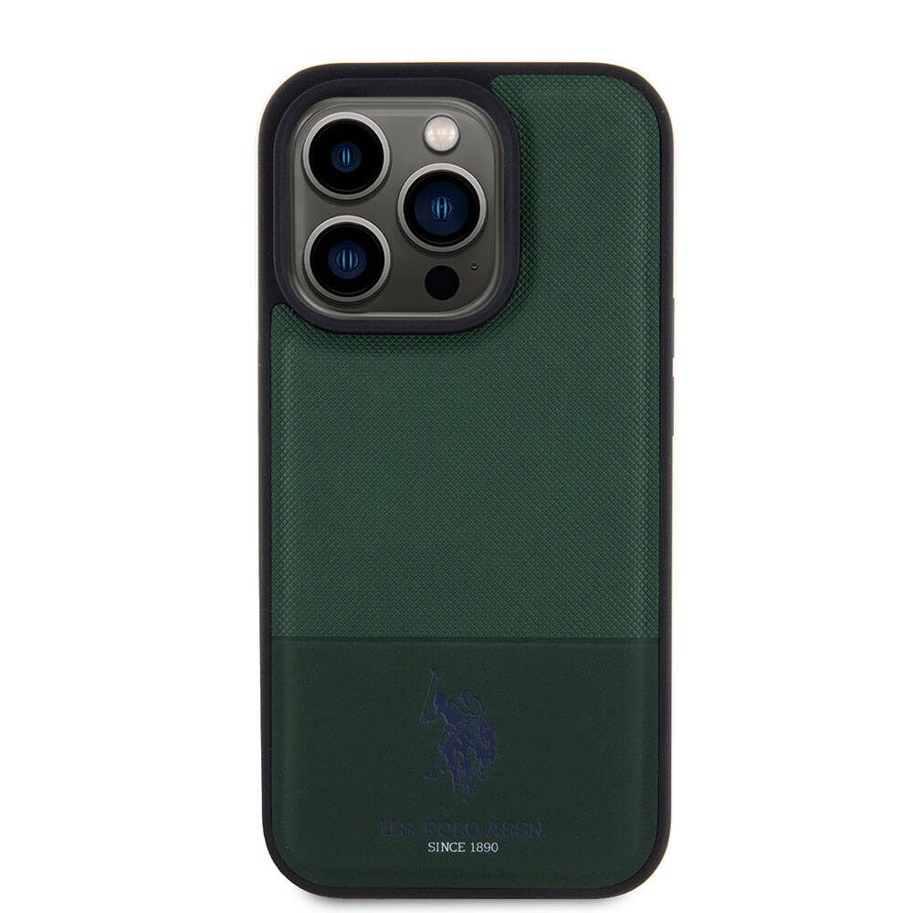 iPhone 15 Pro Kılıf U.S. Polo Assn. Orijinal Lisanslı Suni Deri Arka Yüzey Baskı Logolu Örgü Desenli Kılıf