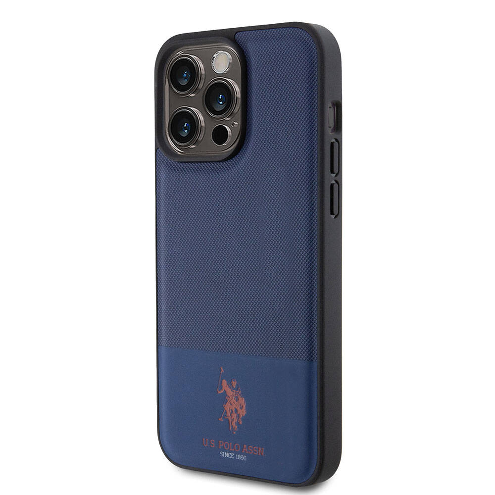 iPhone 15 Pro Kılıf U.S. Polo Assn. Orijinal Lisanslı Suni Deri Arka Yüzey Baskı Logolu Örgü Desenli Kılıf
