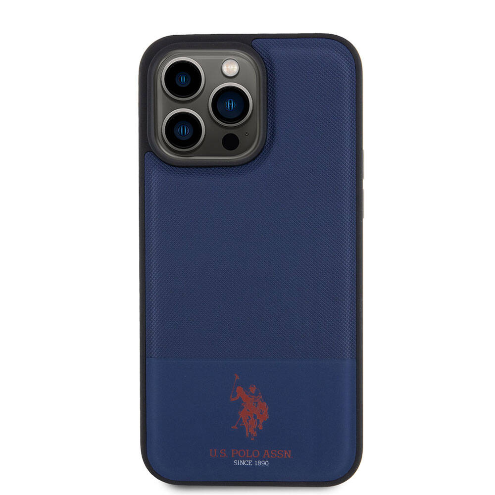 iPhone 15 Pro Kılıf U.S. Polo Assn. Orijinal Lisanslı Suni Deri Arka Yüzey Baskı Logolu Örgü Desenli Kılıf