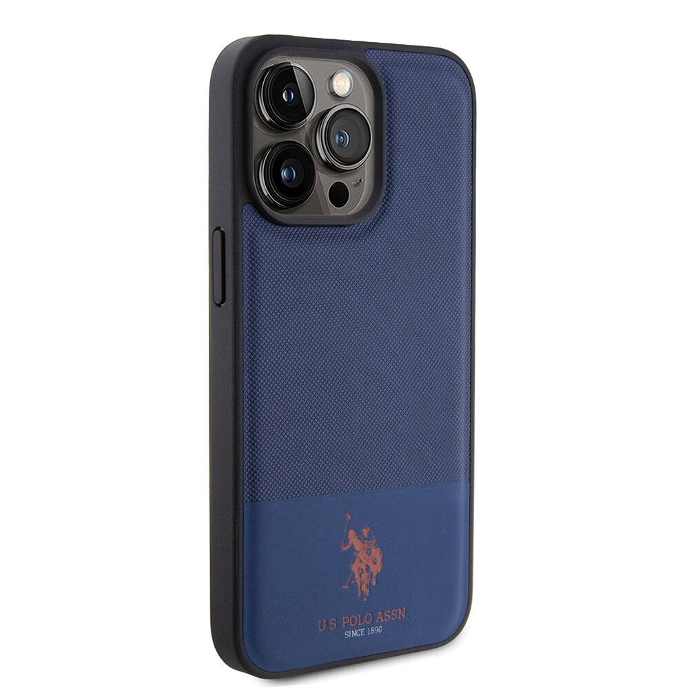 iPhone 15 Pro Kılıf U.S. Polo Assn. Orijinal Lisanslı Suni Deri Arka Yüzey Baskı Logolu Örgü Desenli Kılıf
