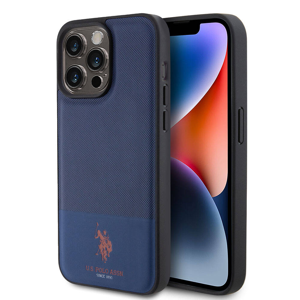 iPhone 15 Pro Kılıf U.S. Polo Assn. Orijinal Lisanslı Suni Deri Arka Yüzey Baskı Logolu Örgü Desenli Kılıf