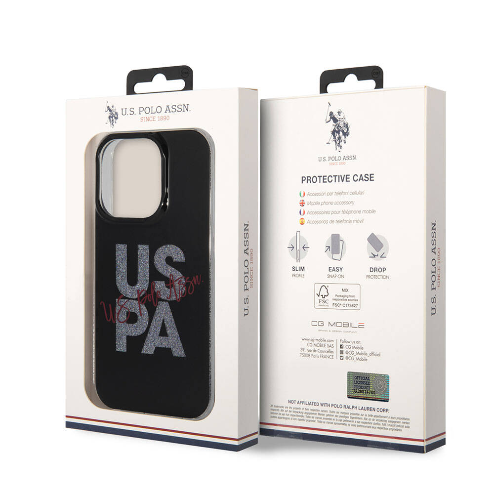 iPhone 15 Pro Kılıf U.S. Polo Assn. orijinal Lisanslı Simli Parlak Alfabe Tasarım Kılıf