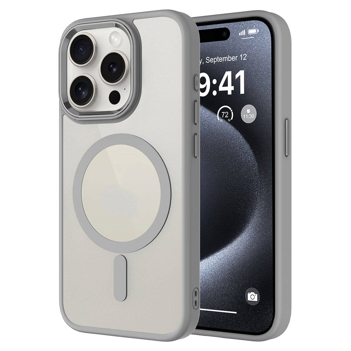 iPhone 15 Pro Kılıf Wireless Şarj Özellikli Zore Krom M-safe Silikon Kılıf