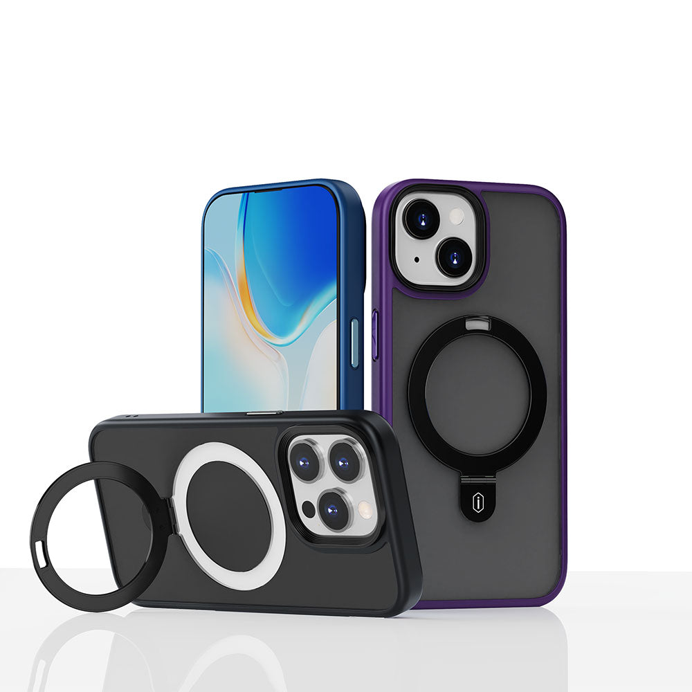 iPhone 15 Pro Max Kılıf Wiwu ZMM-010 M-safe Şarj Özellikli Mat Arka Yüzey Standlı Kılıf