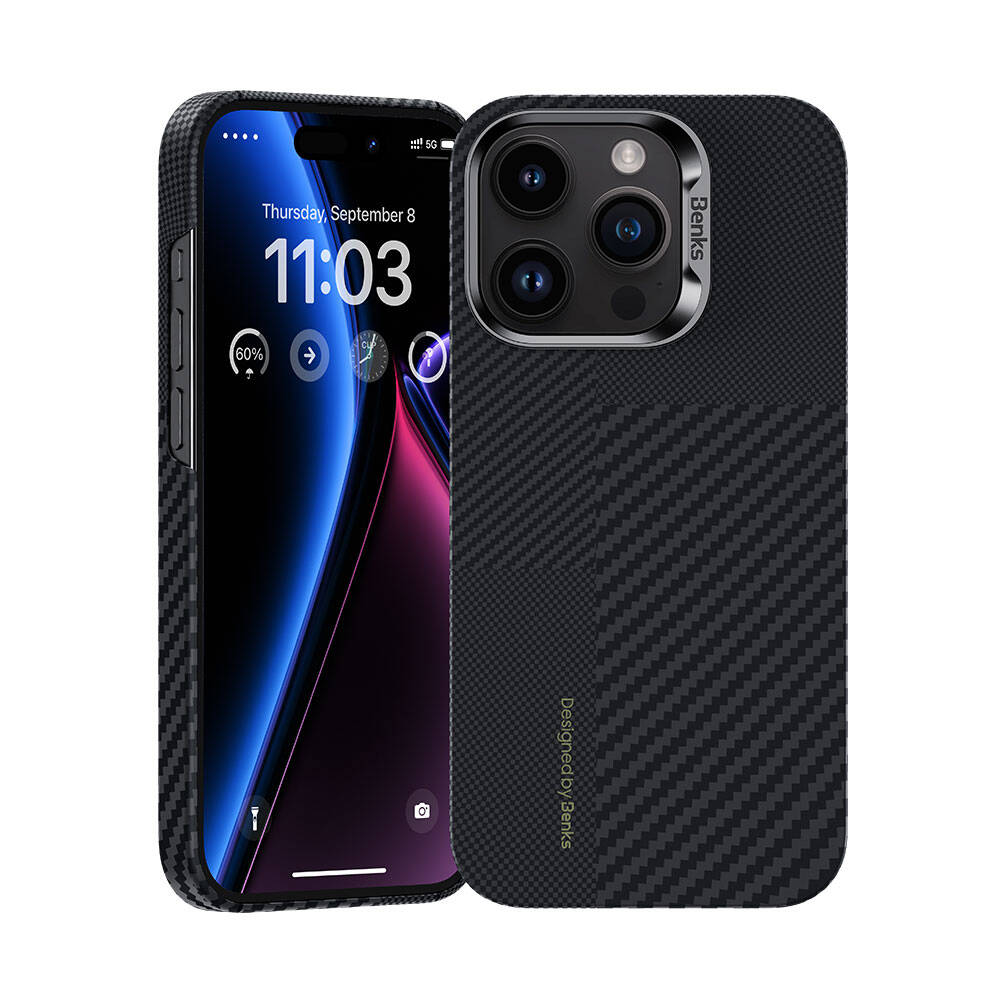 iPhone 15 Pro M-safe Şarj Özellikli Karbon Fiber Benks Montage ArmorAir Kevlar Kılıf