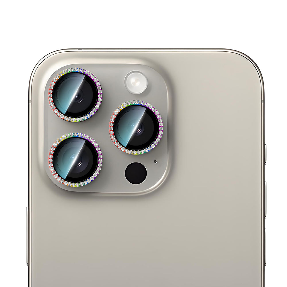iPhone 15 Pro Max CaseWorld Alloy Sparkling Diamond Serisi Taşlı Lens Koruyucu