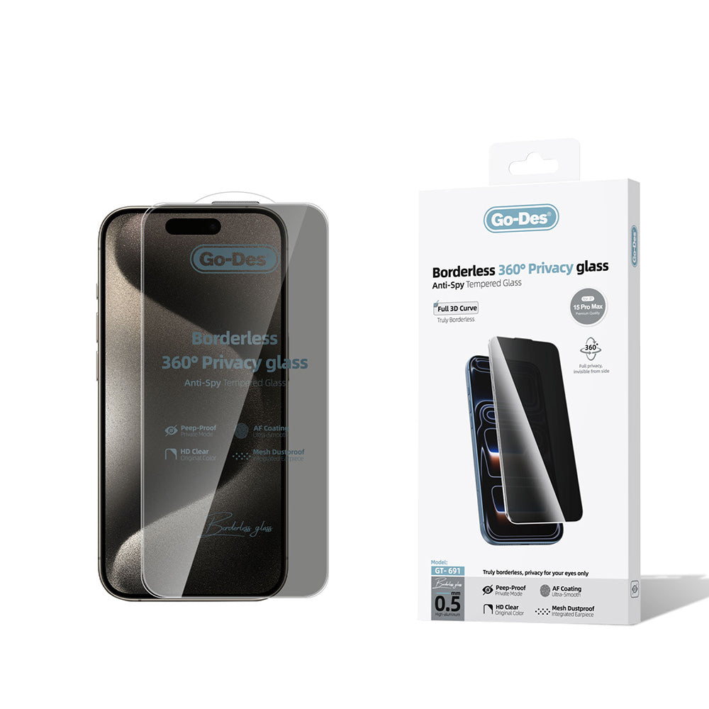 iPhone 15 Pro Max Go Des AF Borderless Privacy Temperli Cam Ekran Koruyucu