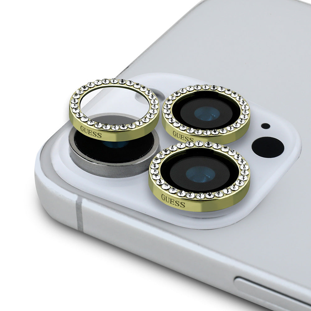 iPhone 15 Pro Max Guess Orijinal Lisanslı Rhinestone Taşlı Lens Koruyucu