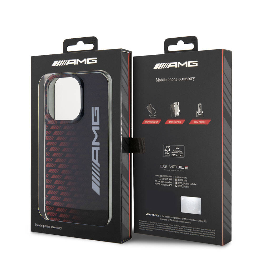 iPhone 15 Pro Max Kılıf AMG Orijinal Lisanslı Çift Katmanlı Büyük Logolu Dörtgen Şerit Desenli Kılıf
