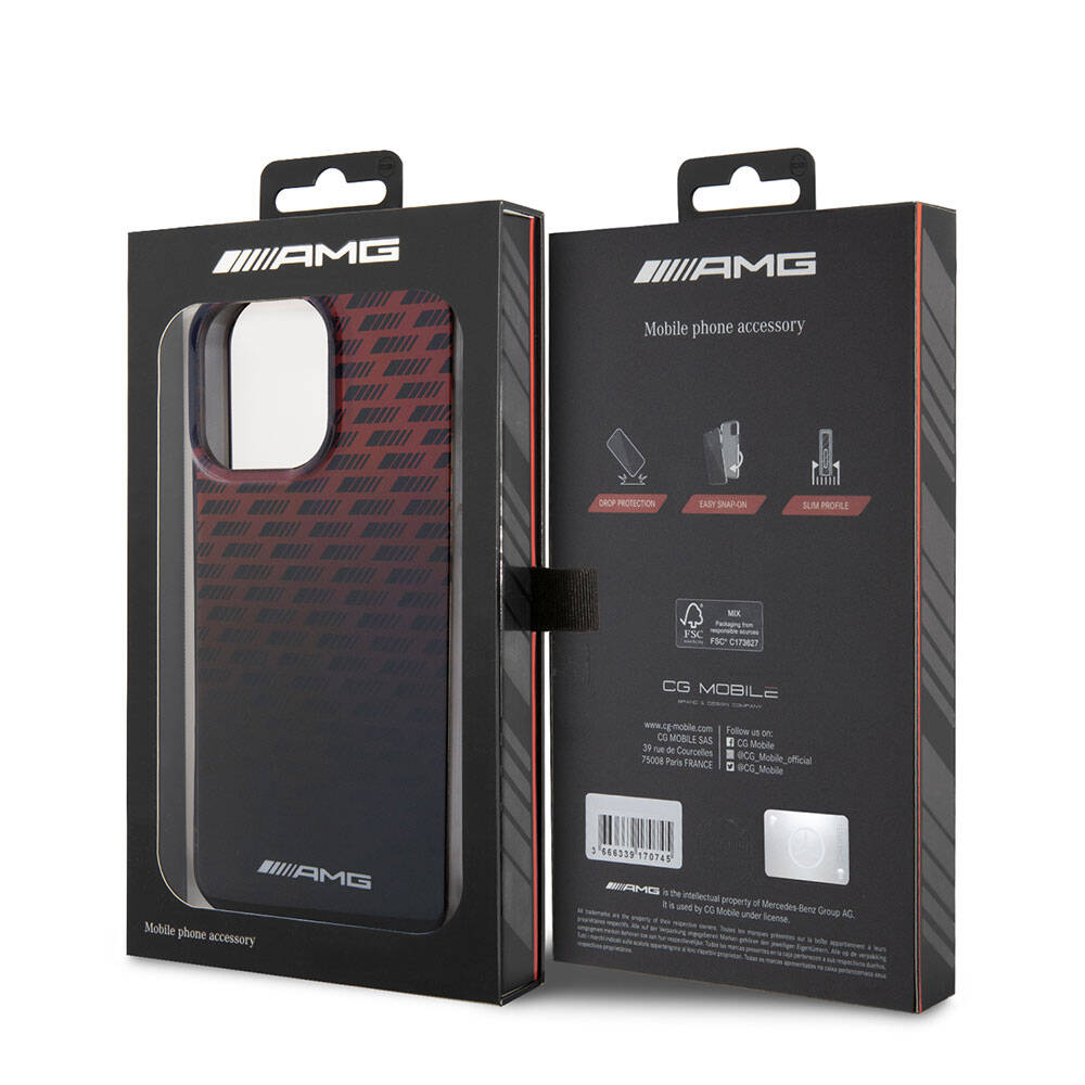 iPhone 15 Pro Max Kılıf AMG orijinal Lisanslı Çift Katmanlı Küçük Logolu Dörtgen Şerit Desenli Kılıf
