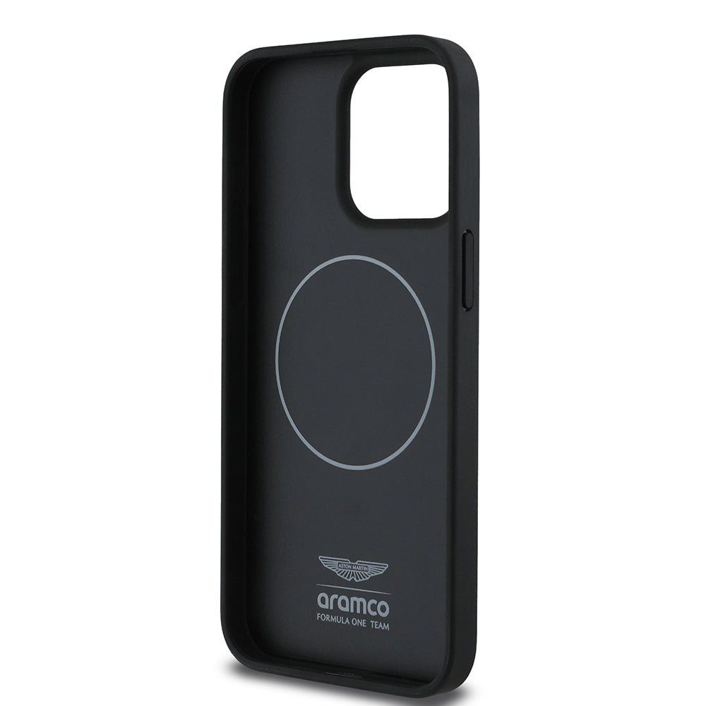 iPhone 15 Pro Max Kılıf Aston Martin Orijinal Lisanslı M-safe Şarj Özellikli PU Deri Alonso 14 Baskılı Kılıf