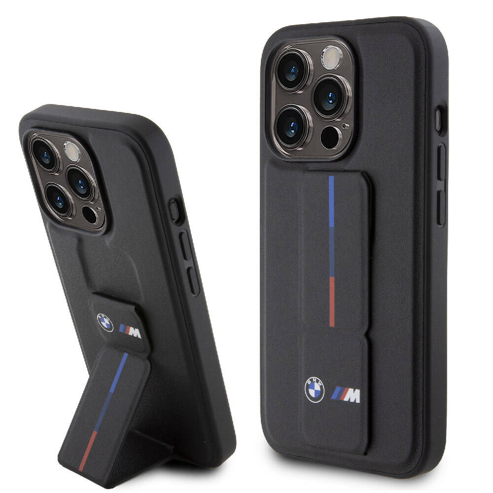 iPhone 15 Pro Max Kılıf BMW Orijinal Lisanslı M Şerit ve Logolu Standlı Kılıf