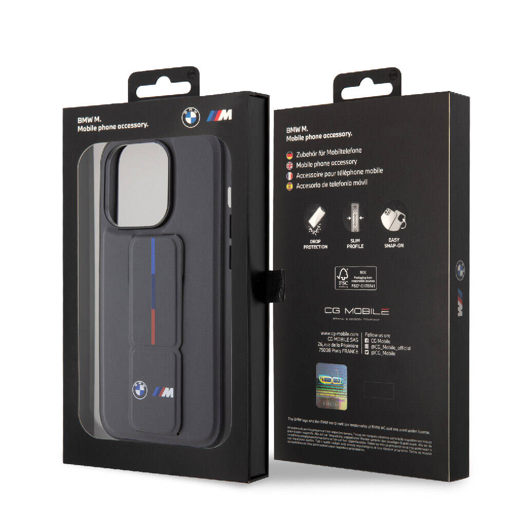 iPhone 15 Pro Max Kılıf BMW Orijinal Lisanslı M Şerit ve Logolu Standlı Kılıf