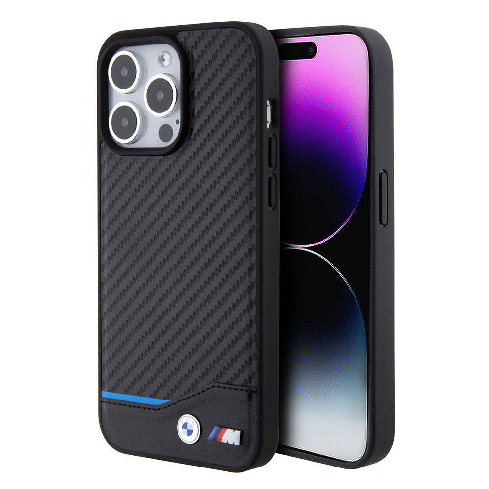 iPhone 15 Pro Max Kılıf BMW Orijinal Lisanslı M-safe Şarj Özellikli M Logolu PU Karbon Kılıf