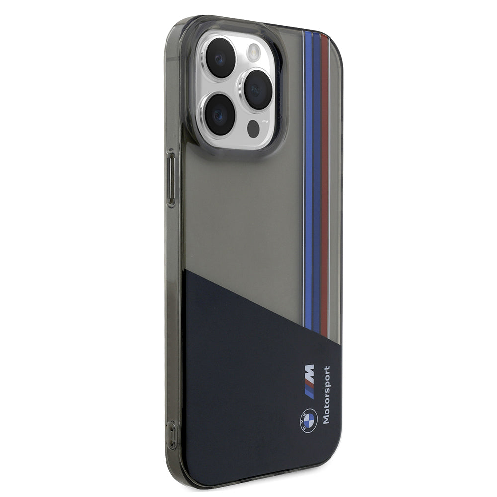 iPhone 15 Pro Max Kılıf BMW Orijinal Lisanslı Yarı Transparan M Dizayn Çizgili Kılıf