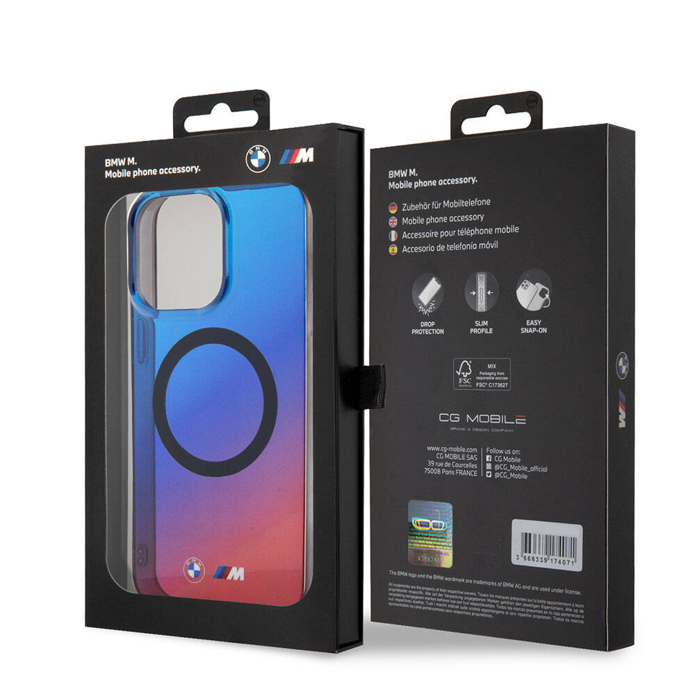 iPhone 15 Pro Max Kılıf BMW M-safe Şarj Özellikli Transparan Renk Geçişli Dizayn Orijinal Lisanslı Kılıf