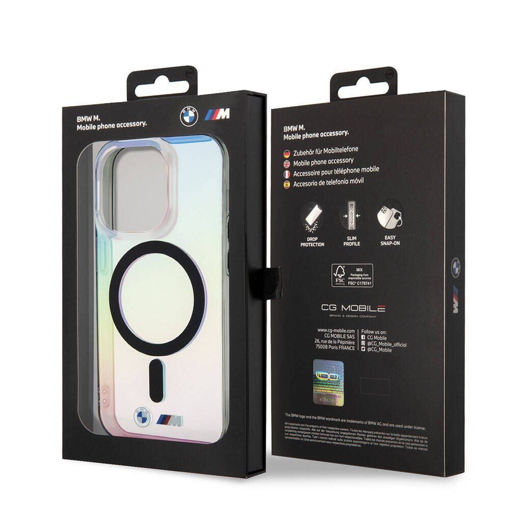 iPhone 15 Pro Max Kılıf BMW M-safe Şarj Özellikli Transparan Renk Geçişli Iridescent Orijinal Lisanslı Kılıf