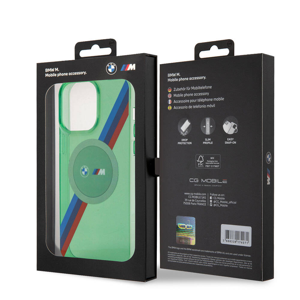 iPhone 15 Pro Max Kılıf BMW M-safe Şarj Özellikli Transparan Tricolor Stripes Orijinal Lisanslı Kılıf