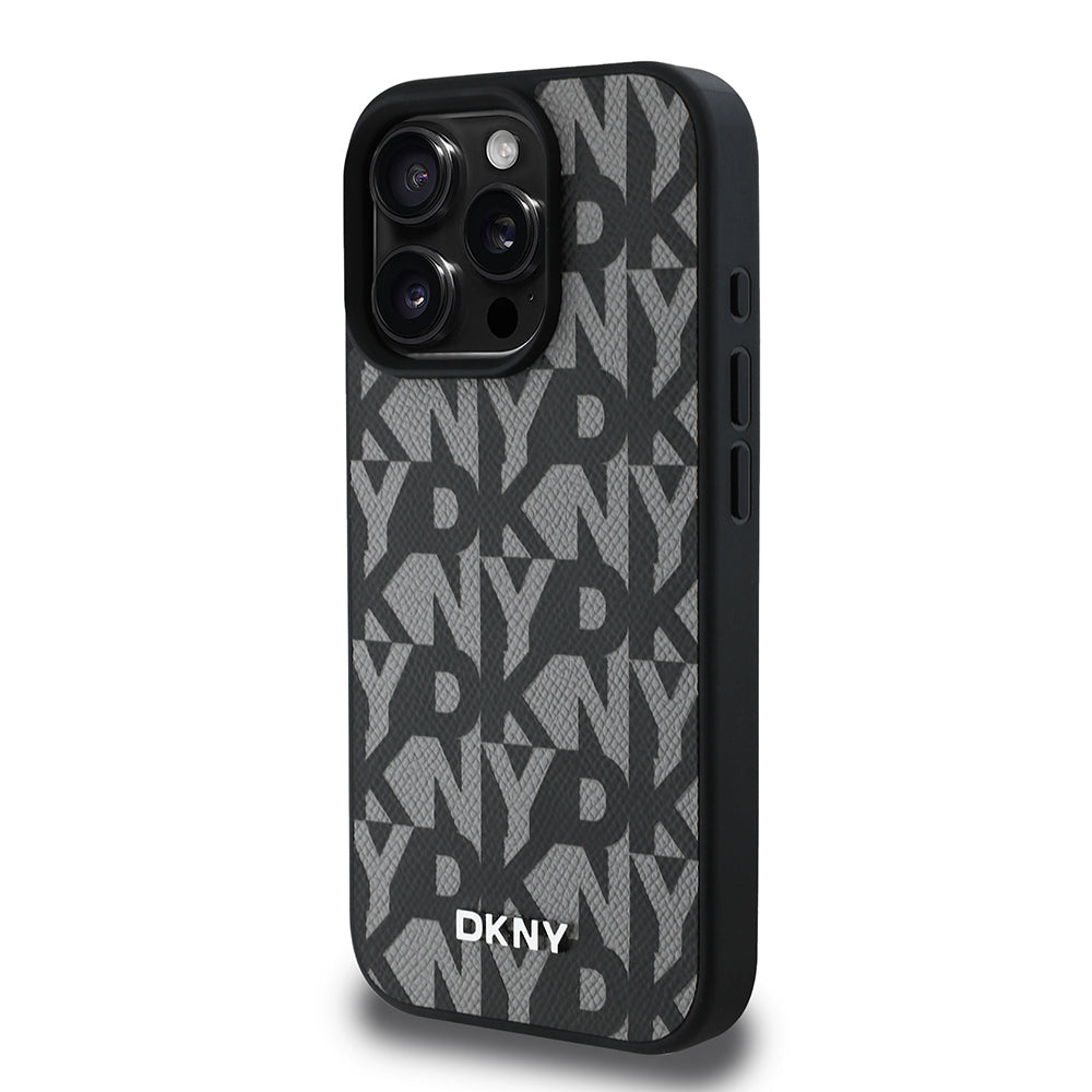 iPhone 15 Pro Max Kılıf DKNY Orijinal Lisanslı M-safe Şarj Özellikli 3D Yazılı Grid Pattern Kılıf