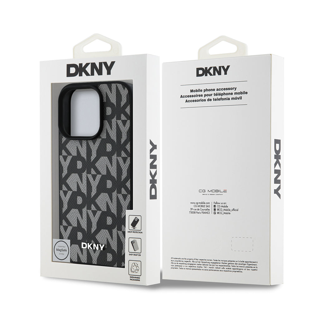 iPhone 15 Pro Max Kılıf DKNY Orijinal Lisanslı M-safe Şarj Özellikli 3D Yazılı Grid Pattern Kılıf