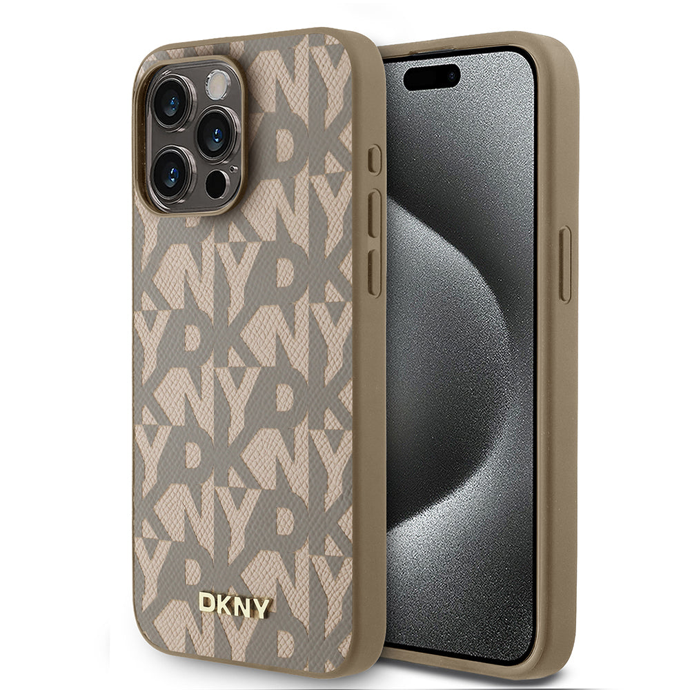 iPhone 15 Pro Max Kılıf DKNY Orijinal Lisanslı M-safe Şarj Özellikli 3D Yazılı Grid Pattern Kılıf