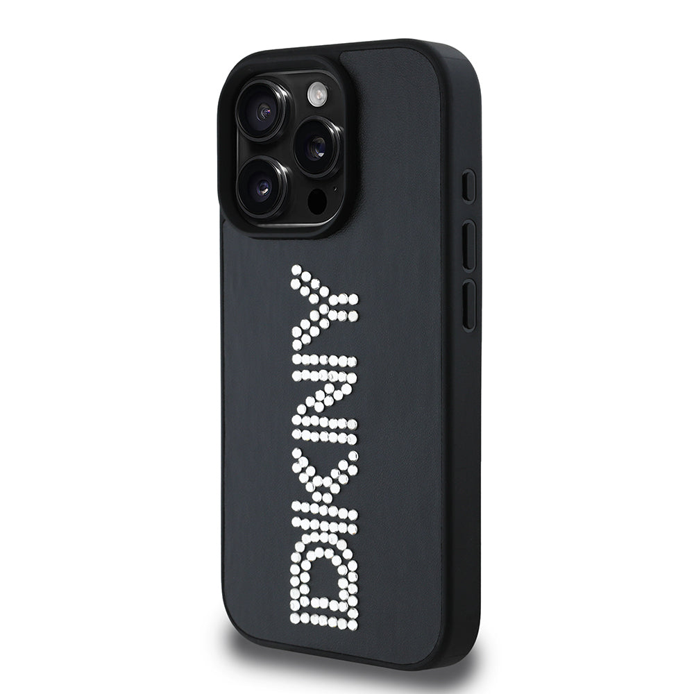 iPhone 15 Pro Max Kılıf DKNY Orijinal Lisanslı Taşlı DKNY Yazılı Metalik Rhinestones PU Deri Kılıf