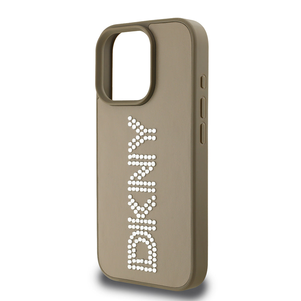 iPhone 15 Pro Max Kılıf DKNY Orijinal Lisanslı Taşlı DKNY Yazılı Metalik Rhinestones PU Deri Kılıf