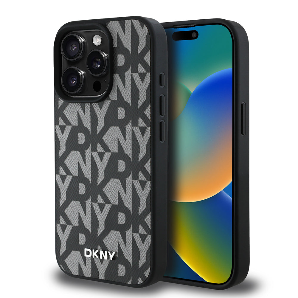 iPhone 15 Pro Max Kılıf DKNY Orjinal Lisanslı M-safe Şarj Özellikli 3D Yazılı Grid Pattern Kılıf