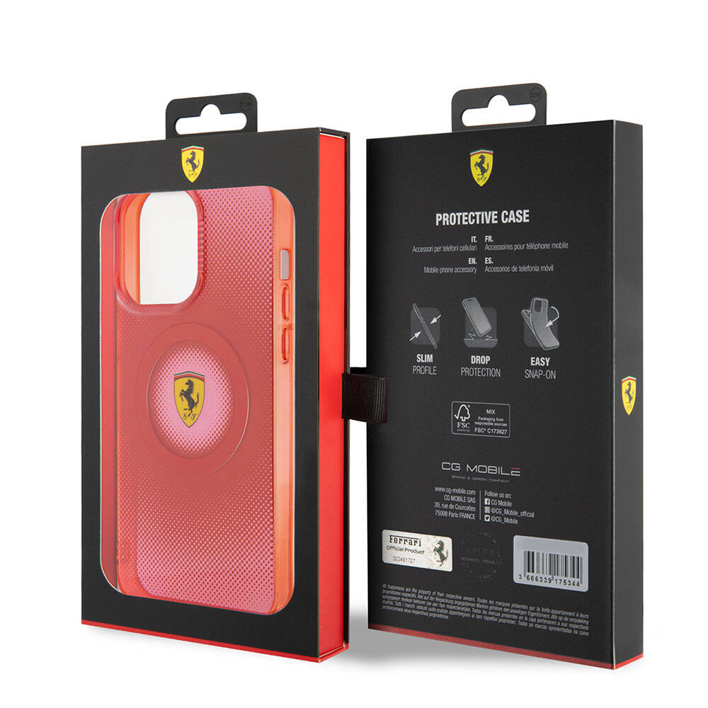 iPhone 15 Pro Max Kılıf Ferrari Orijinal Lisanslı M-safe Şarj Özellikli Parçalanan Noktalar Desenli Kılıf