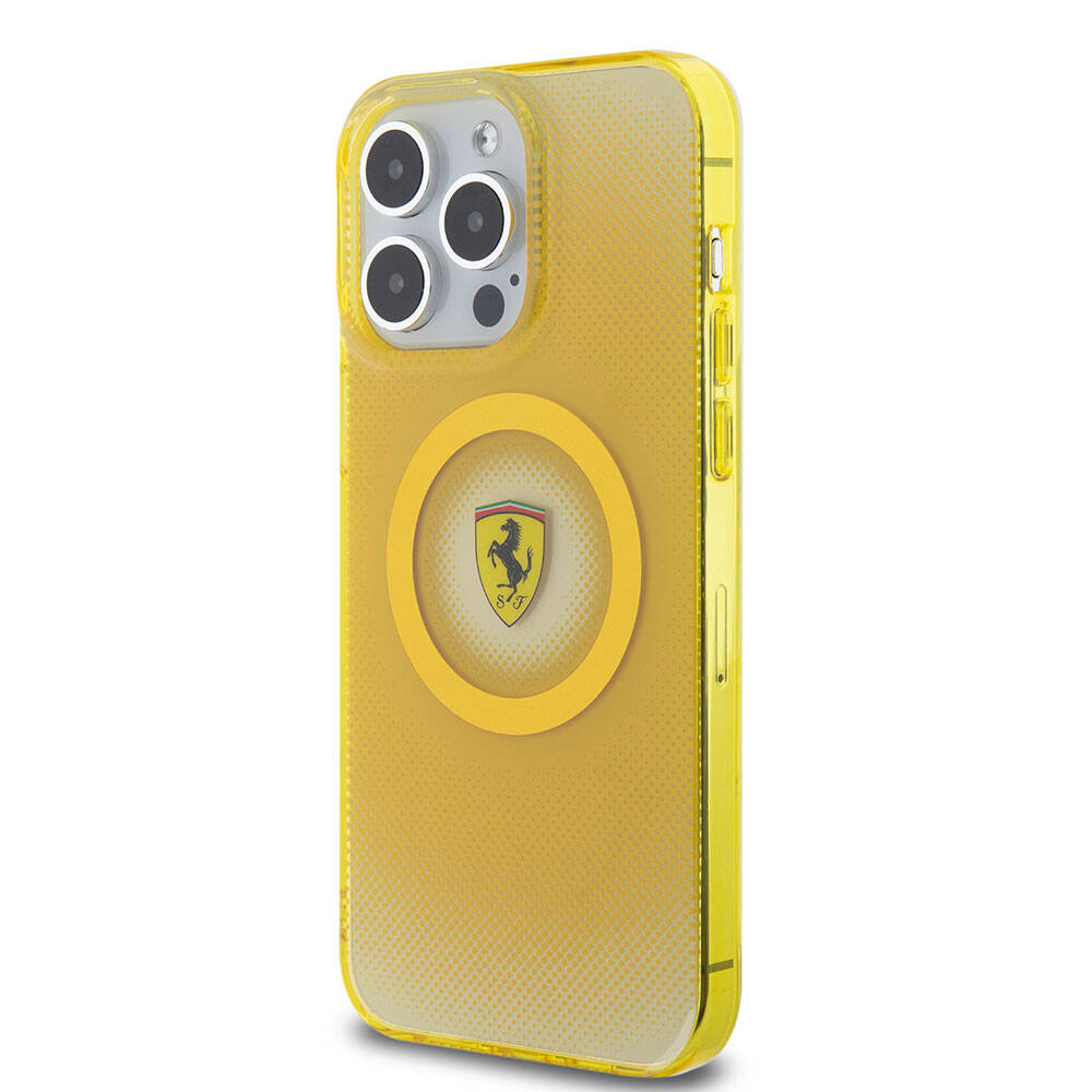 iPhone 15 Pro Max Kılıf Ferrari Orijinal Lisanslı M-safe Şarj Özellikli Parçalanan Noktalar Desenli Kılıf