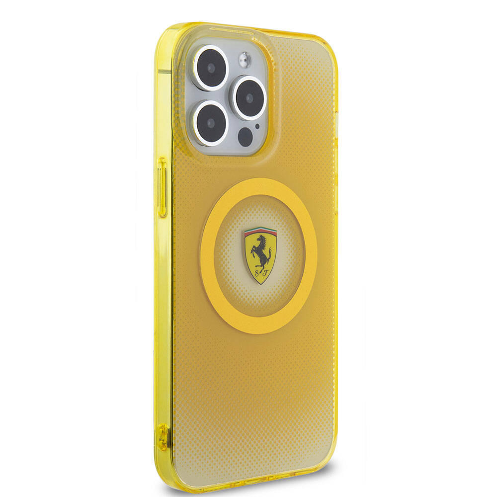 iPhone 15 Pro Max Kılıf Ferrari Orijinal Lisanslı M-safe Şarj Özellikli Parçalanan Noktalar Desenli Kılıf