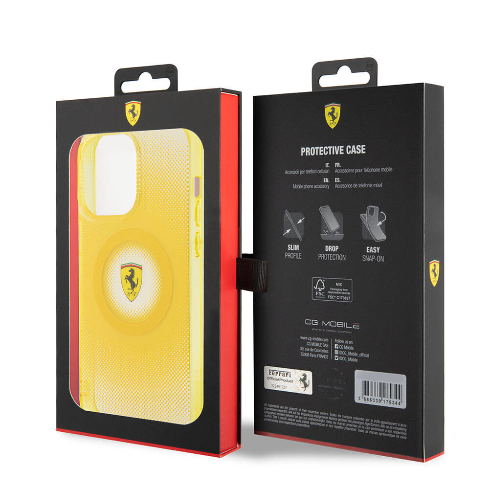 iPhone 15 Pro Max Kılıf Ferrari Orijinal Lisanslı M-safe Şarj Özellikli Parçalanan Noktalar Desenli Kılıf