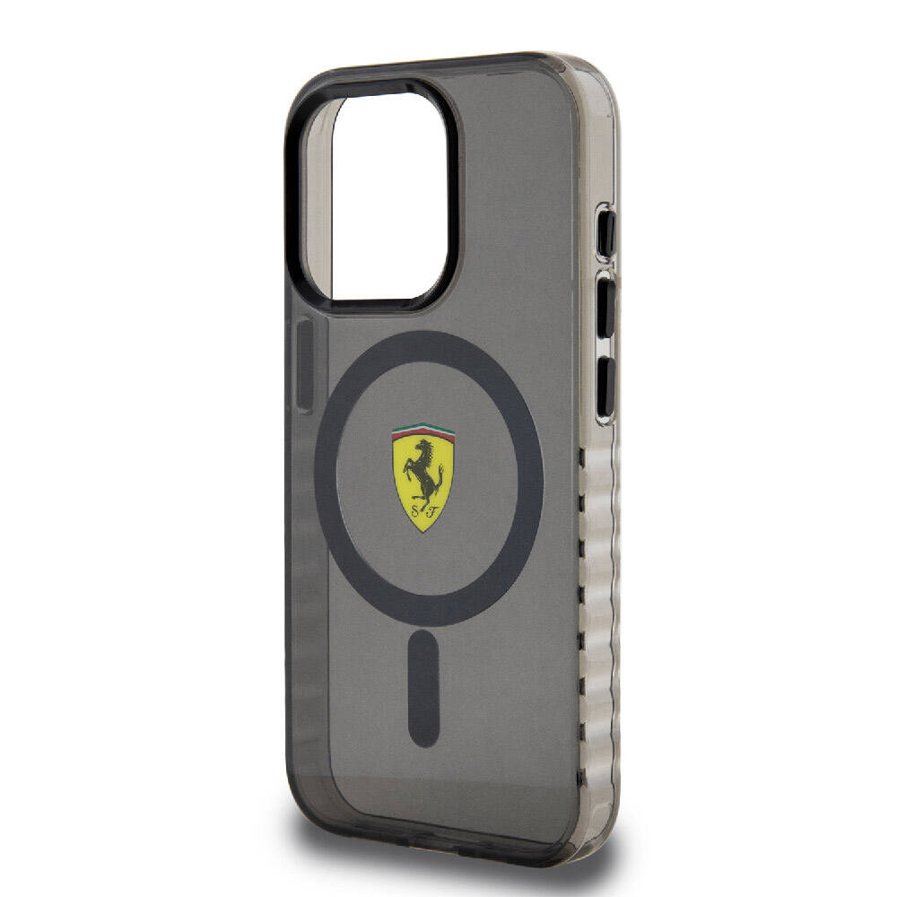 iPhone 15 Pro Max Kılıf Ferrari Orijinal Lisanslı M-safe Şarj Özellikli Tırtıklı Kenar Tasarımlı Ortalanmış Logo Kılıf