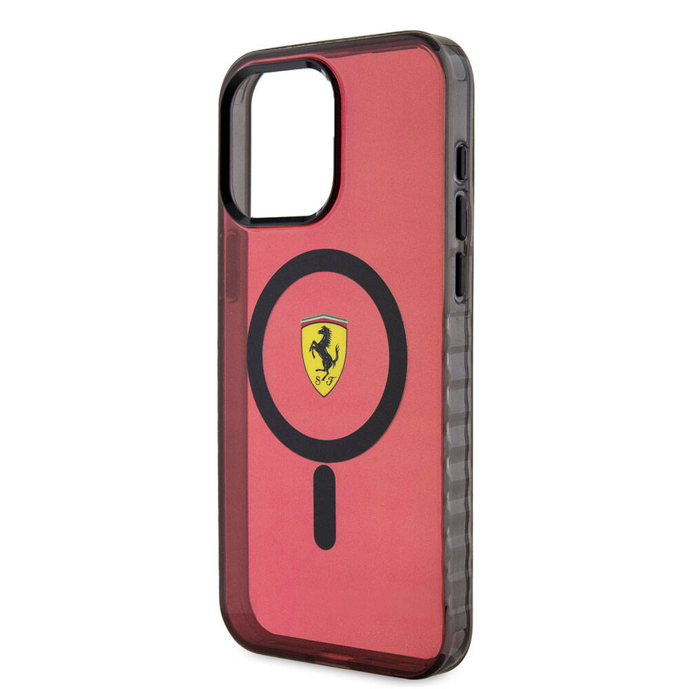 iPhone 15 Pro Max Kılıf Ferrari Orijinal Lisanslı M-safe Şarj Özellikli Tırtıklı Kenar Tasarımlı Ortalanmış Logo Kılıf