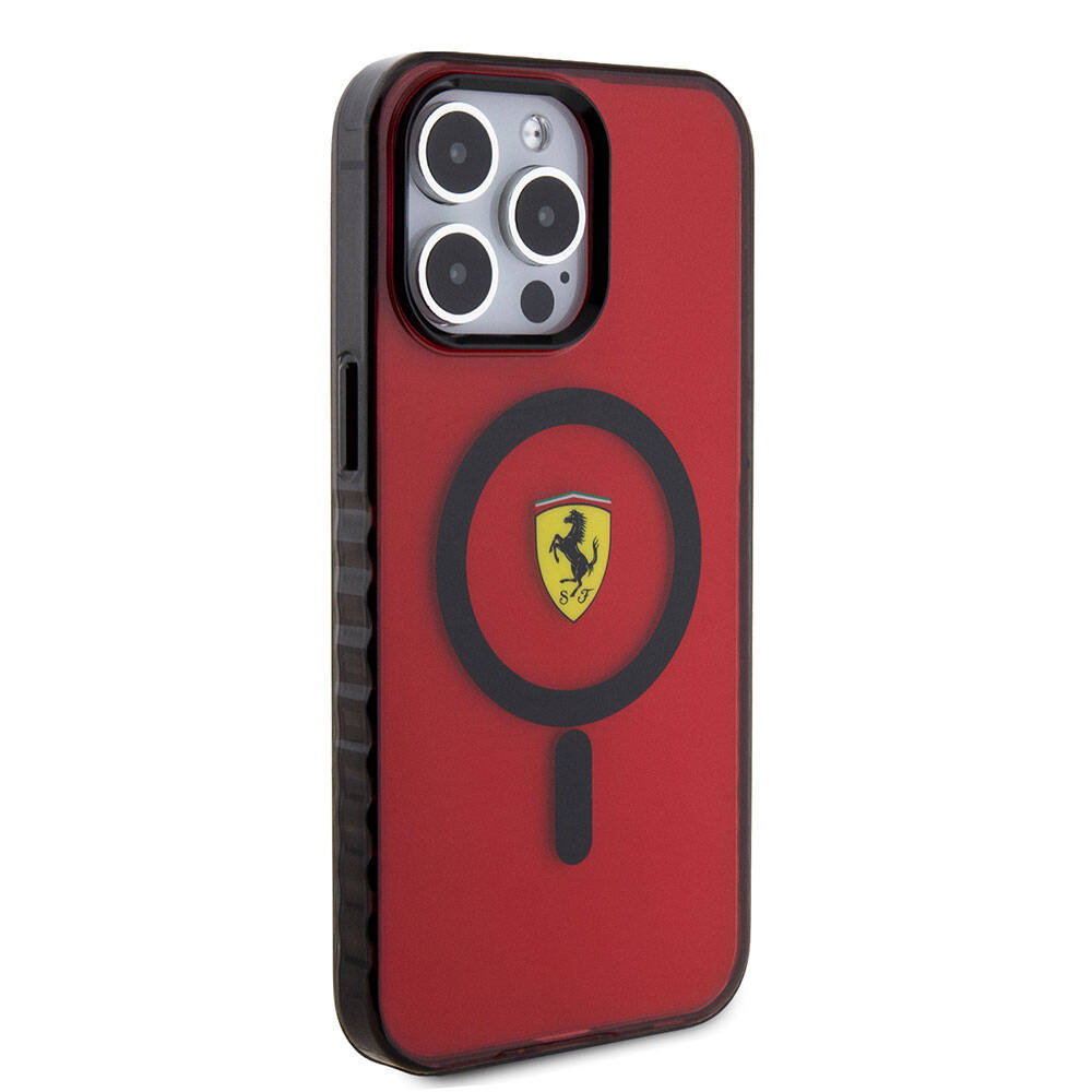 iPhone 15 Pro Max Kılıf Ferrari Orijinal Lisanslı M-safe Şarj Özellikli Tırtıklı Kenar Tasarımlı Ortalanmış Logo Kılıf
