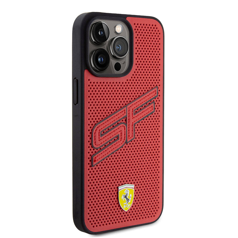 iPhone 15 Pro Max Kılıf Ferrari Orijinal Lisanslı PU Delikli Arka Yüzey Metal Logolu Dikişli Büyük SF Yazılı Kılıf