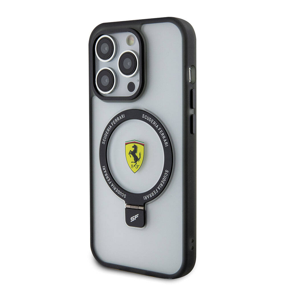 iPhone 15 Pro Max Kılıf Ferrari M-safe Şarj Özellikli Standlı Buzlu Yüzey Dizayn Kılıf
