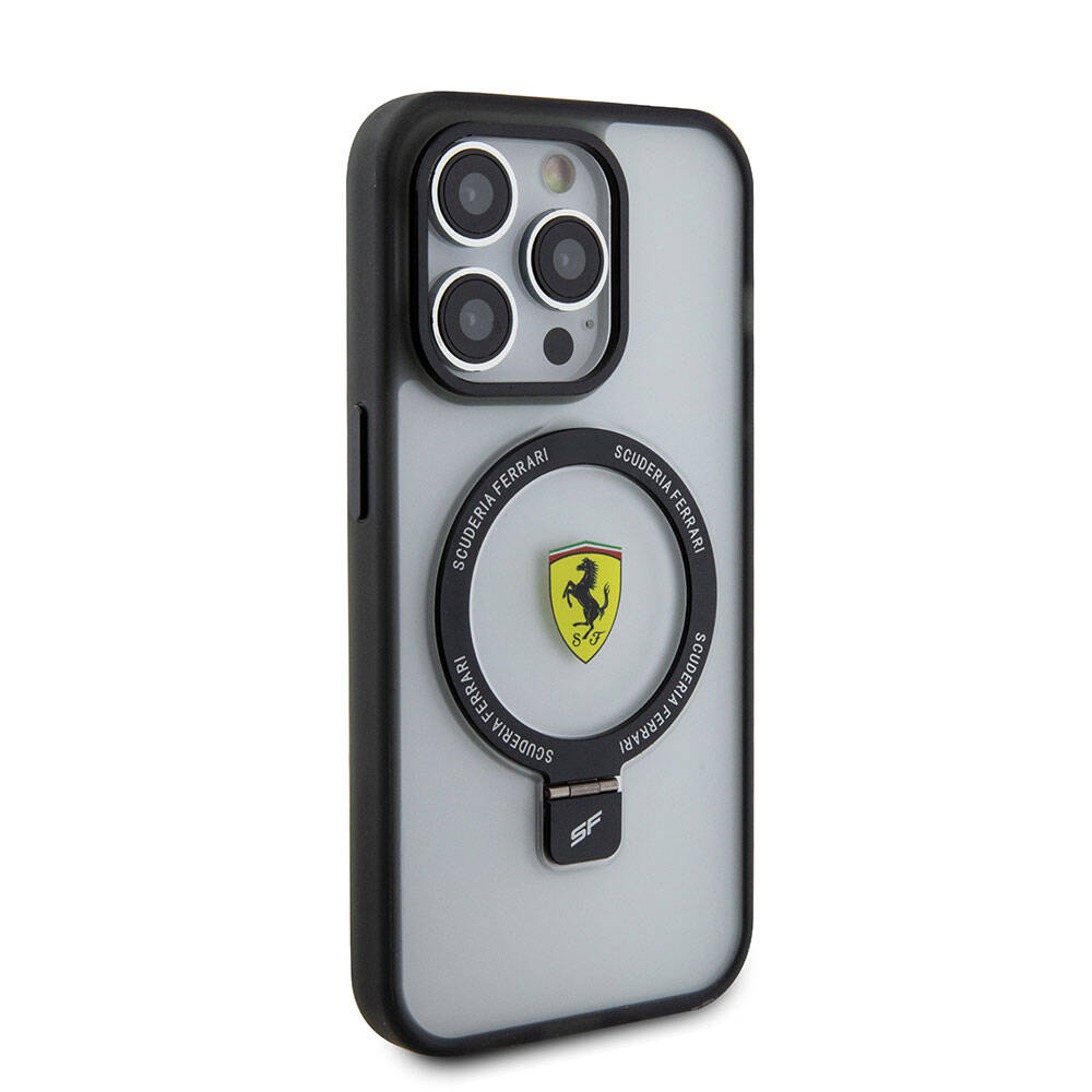 iPhone 15 Pro Max Kılıf Ferrari M-safe Şarj Özellikli Standlı Buzlu Yüzey Dizayn Kılıf