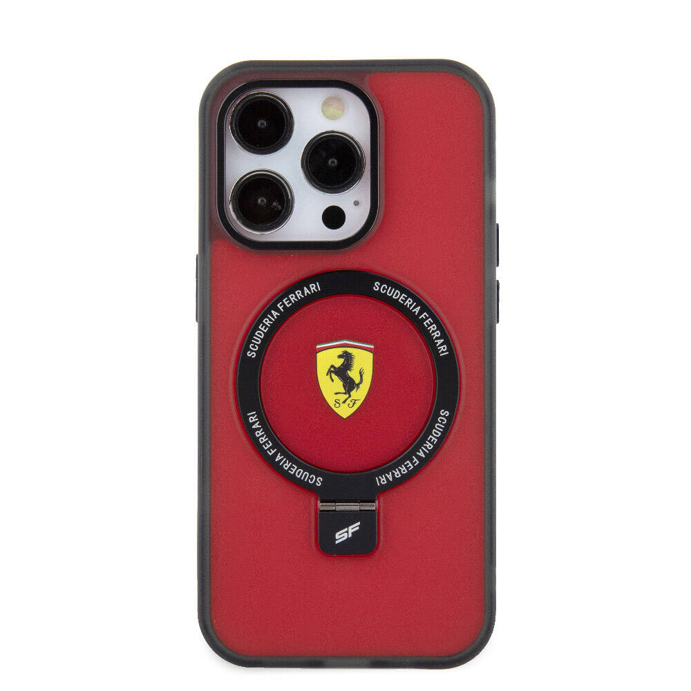 iPhone 15 Pro Max Kılıf Ferrari M-safe Şarj Özellikli Standlı Buzlu Yüzey Dizayn Kılıf
