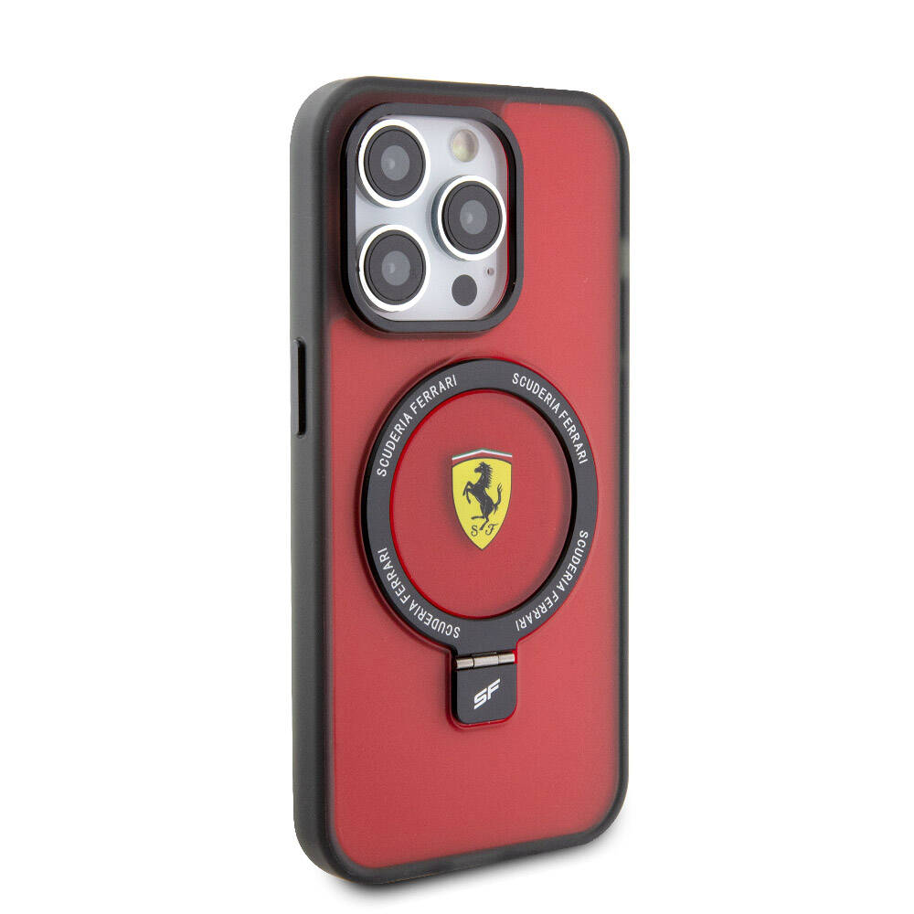 iPhone 15 Pro Max Kılıf Ferrari M-safe Şarj Özellikli Standlı Buzlu Yüzey Dizayn Kılıf