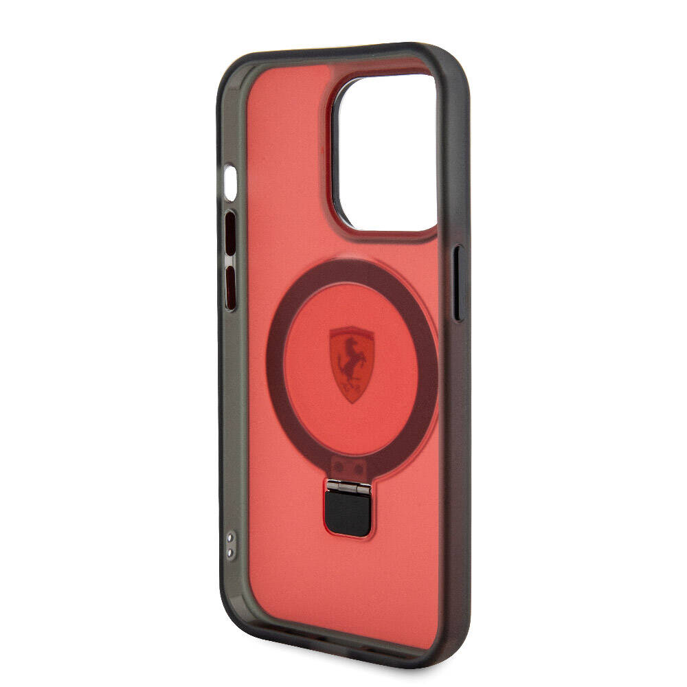 iPhone 15 Pro Max Kılıf Ferrari M-safe Şarj Özellikli Standlı Buzlu Yüzey Dizayn Kılıf