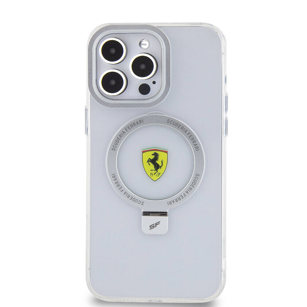 iPhone 15 Pro Max Kılıf Ferrari M-safe Şarj Özellikli Standlı Buzlu Yüzey Dizayn Kılıf