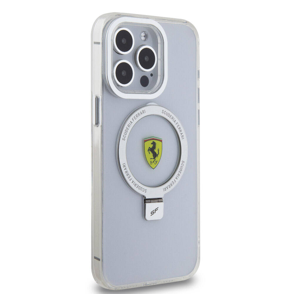 iPhone 15 Pro Max Kılıf Ferrari M-safe Şarj Özellikli Standlı Buzlu Yüzey Dizayn Kılıf