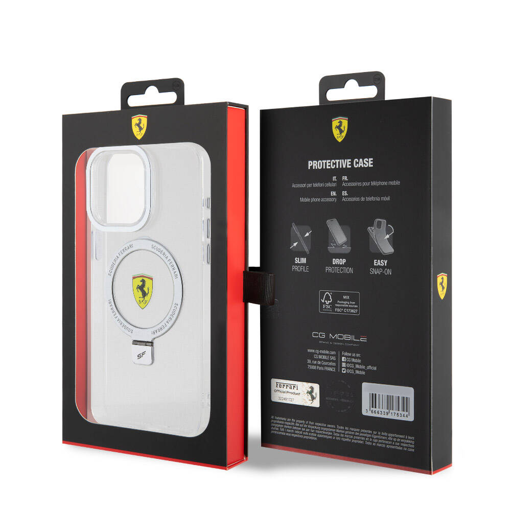 iPhone 15 Pro Max Kılıf Ferrari M-safe Şarj Özellikli Standlı Buzlu Yüzey Dizayn Kılıf