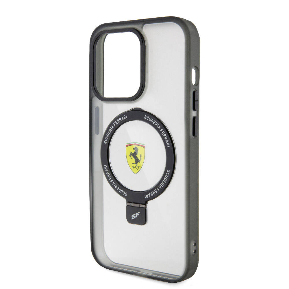 iPhone 15 Pro Max Kılıf Ferrari M-safe Şarj Özellikli Standlı Buzlu Yüzey Dizayn Kılıf